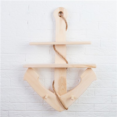 Полка - вешалка для бани и сауны «Якорь», деревянная, настенная, 2 крючка, «Добропаровъ»