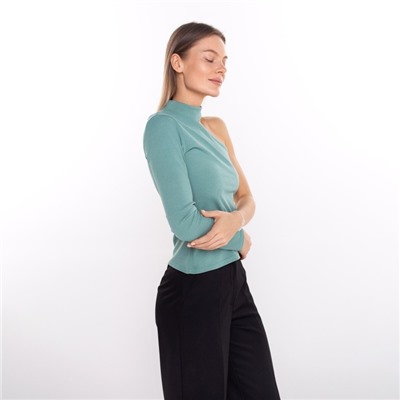 Лонгслив на одно плечо женский, оливковый, размер 42