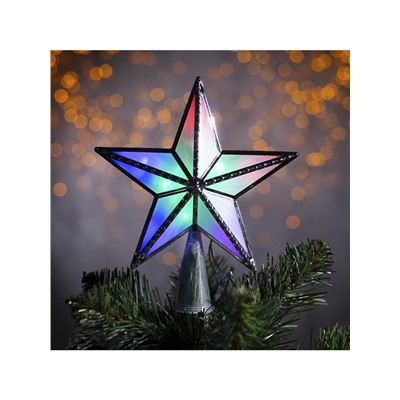 Светодиодная верхушка на ёлку «Звезда серебристая», 16 см, 10 LED, 220 В, свечение мульти