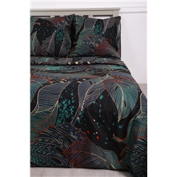 Комплект постельного белья Черное Зеленое полисатин