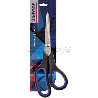 Ножницы канцелярские "Titanium" 19 см, лезвия из нержавеющей стали с титановым покрытием, двухцветные прорезиненные кольца, в картонном блистере