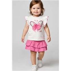 Комплект детский трикотажный для девочек: джемпер (футболка), юбка-шорты PLAYTODAY, 1240076