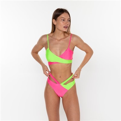 Купальник раздельный двухцветный женский, салатовый, размер 42