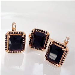 Комплект ювелирной бижутерии коллекция "Дубай" серьги и кольцо 18 р, покрытие позолота, вставка: фианиты, цвет: черный, арт.215.367-18