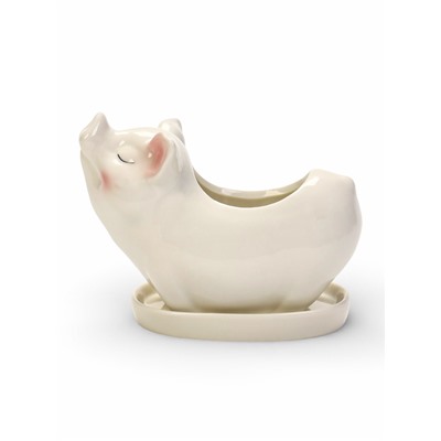 Декоративный горшок для цветов «Поросёнок», керамический, 150 мл, 12×6×10 см, с поддоном, белый, Greengo