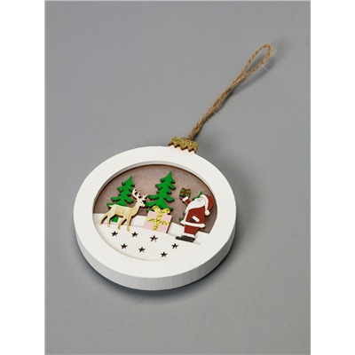 Ёлочная игрушка «Шар с Дедом Морозом», 11×11×1.5 см, от батареек, свечение тёплое белое