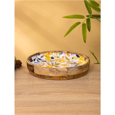 УЦЕНКА Блюдо «Желтые и синие цветы» дерево манго 25×25×4.5 см