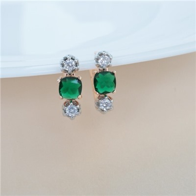 Серьги ювелирная бижутерия коллекция "Дубай", покрытие позолота, вставка: фианиты, цвет: зеленый и прозрачный, арт.213.554