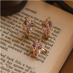 Комплект ювелирной бижутерии коллекция "Дубай" серьги и кольцо 18 р, покрытие позолота, вставка: фианиты, цвет: фиолетовый и прозрачный, арт.007.175-18