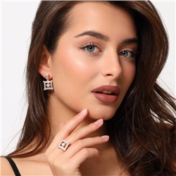 Комплект ювелирной бижутерии Дубайское золото покрытие позолота, серьги и кольцо 19 р, вставка: фианиты, цвет: прозрачный, арт.216.134-19