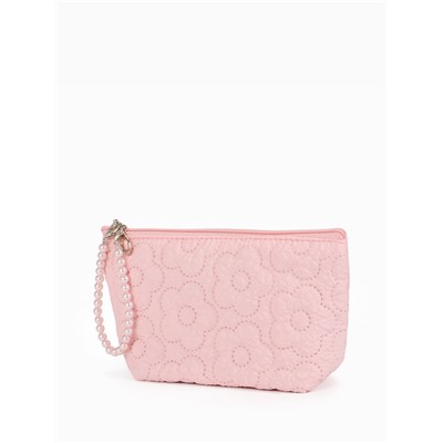 Косметичка женская «Цветочки», на молнии, ручка из бусин, розовая