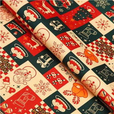 Бумага упаковочная новогодняя крафт белый «Календарь», 50×70 см