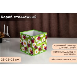 Короб стеллажный для хранения Доляна «Божьи коровки», 25×25×25 см, зелёный