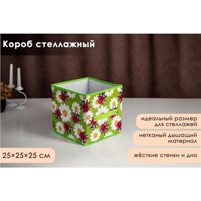 Короб стеллажный для хранения Доляна «Божьи коровки», 25×25×25 см, зелёный