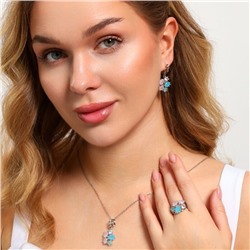 Крупный комплект ювелирной бижутерии серьги, кулон и кольцо 17 р, покрытие: посеребрение, вставка: фианиты, цвет: голубой матовый, розовый матовый, арт.314.786-17