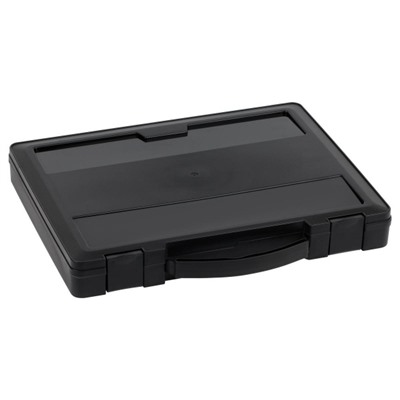 Портфель пластиковый 350х270х45 мм черный, с выдвижной ручкой и защелками ПФ21 Стамм