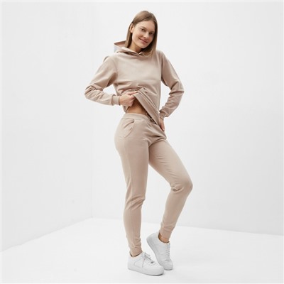 Костюм с начёсом женский (толстовка, брюки) Tusi, размер 44, бежевый