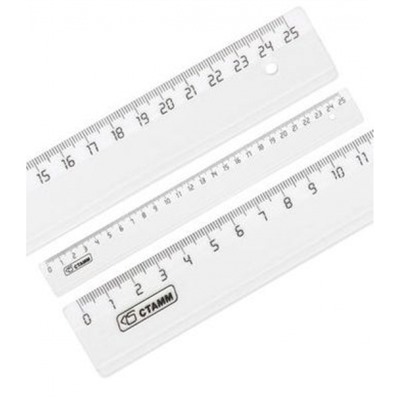 Линейка пластиковая 25 см прозрачная, бесцветная ЛН23 Стамм