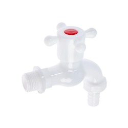 Кран водоразборный со штуцером ZEIN Z2190, с крестовой ручкой, PP, с шаровым механизмом, белый