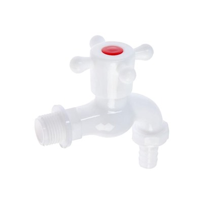 Кран водоразборный со штуцером ZEIN Z2190, с крестовой ручкой, PP, с шаровым механизмом, белый