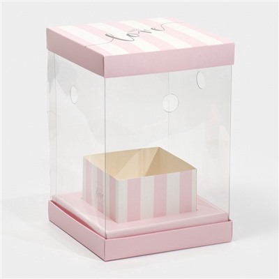 Коробка подарочная для цветов с вазой и пластиковыми окнами складная, упаковка, With love, 16×23×16 см