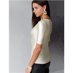 Футболка облегающая из хлопка в рубчик с U вырезом и матовым покрытием металлик