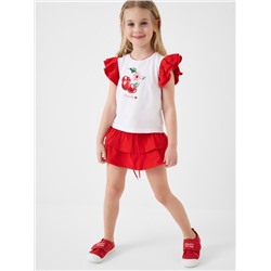 Комплект трикотажный для девочек: фуфайка (футболка), юбка-шорты