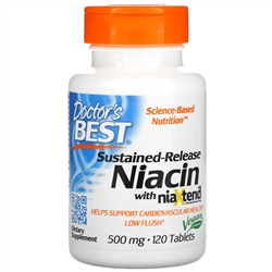 Doctor's Best, Ниацин замедленного высвобождения с niaXtend, 500 мг, 120 таблеток