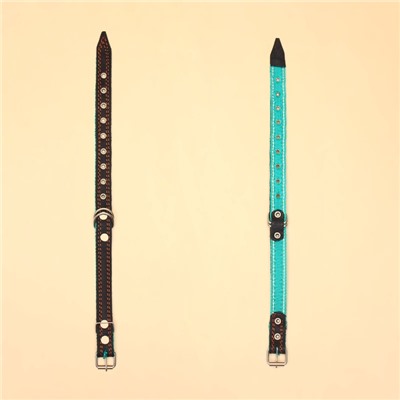 Ошейник кожаный усиленный капроном с полукольцом, 55×2.5 см, ОШ 27-53 см, чёрный