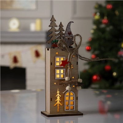 Светодиодная фигура «Фабрика подарков» 7.5×22×5 см, дерево, батарейки LR1130×3 (в комплекте), свечение тёплое белое