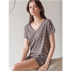 Свободная футболка с V-вырезом и цельнокроеным рукавом из 100% хлопка с принтом