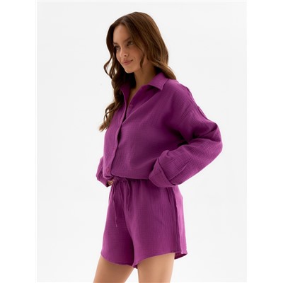 Пижама женская (рубашка, шорты) KAFTAN Basic, размер 40-42, сиреневая