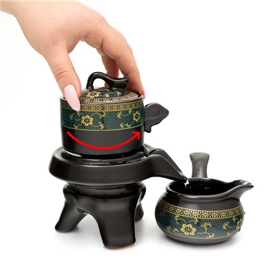 Набор для чайной церемонии ДЖЕКИЧАЙ «Чаоян», 8 предметов, на 6 персон, пиала 65 мл, чайник 175 мл, гундаобэй 180 мл, керамика, чёрный