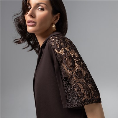 Рубашка, комбинированный с кружевом, Стильное дежавю (горький шоколад)