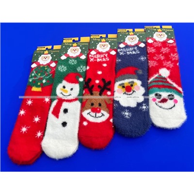 5 ПАР - AMIGOBS носки женские НОРКА "НОВОГОДНИЕ  ПУШИСТИКИ"