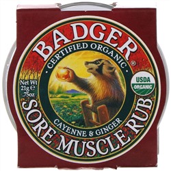 Badger Company, Sore Muscle Rub, мазь от боли в мышцах с кайенским перцем и имбирем, 21 г (0,75 унции)