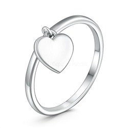 Кольцо из серебра родированное - Сердце 925 пробы 10-1145