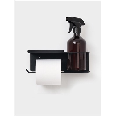 Держатель для туалетной бумаги с полочкой с отверстием для освежителя, чёрный