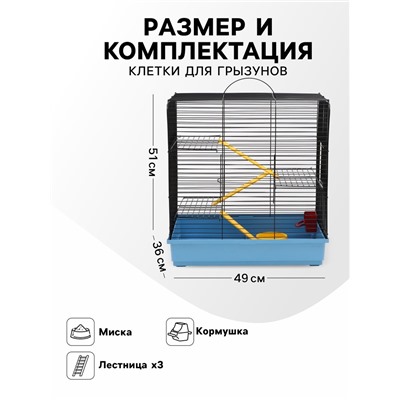 Клетка для грызунов "Сеня 3-1", 49×36×51 см, микс цветов