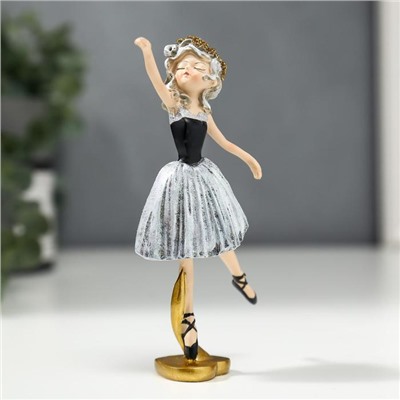 Фигурка полистоун «Балерина с кудрями, в серо-чёрном платье и чёрных пуантах», 13×3.5×6.5 см
