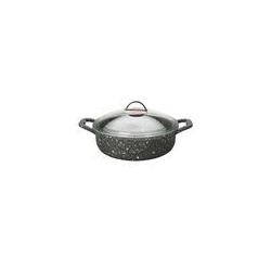 Жаровня 4,1л из литой алюм со стекл. крышкой, d=28 см, цвет: гранитно-каменый серый