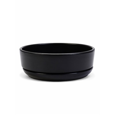 Горшок - бонсайница «Огма» для кактусов и суккулентов, 3 л, d=26 см, h=8 см, керамика, с поддоном, чёрный