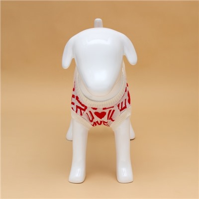 Свитер для животных ILOVEYOU, размер L, ДС 29, ОШ 29, ОГ 29-49 см, белый, красный