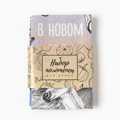 Набор новогодних кухонных полотенец Доляна «С Рождеством» 35×60 см-2 штуки, 100% хлопок