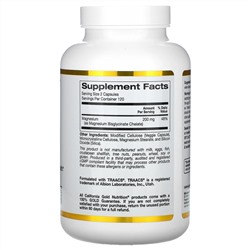 California Gold Nutrition, бисглицинат магния, 240 вегетарианских капсул