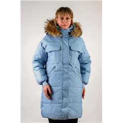 Удлиненная парка с капюшоном, арт 618, (Светло-голубой)