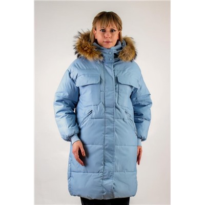 Удлиненная парка с капюшоном, арт 618, (Светло-голубой)