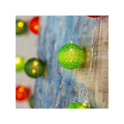 Гирлянда «Нить» 5 м с насадками «Клубки летние», IP20, прозрачная нить, 20 LED, свечение тёплое белое, 220 В