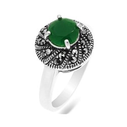 Кольцо из серебра зеленый агат, марказит, SL-AGA1635