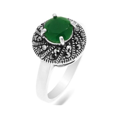Кольцо из серебра зеленый агат, марказит, SL-AGA1635